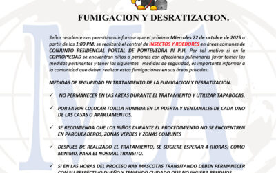 FUMIGACIÓN Y DESRATIZACIÓN: Miercoles 22 de octubre